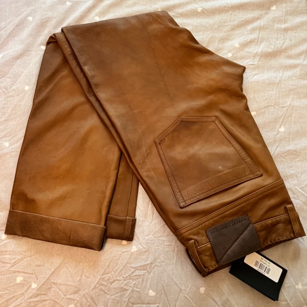 Robert Comstock Triumph 22 Mens Leather Pants, Size 34, Burnished Tan, NWT